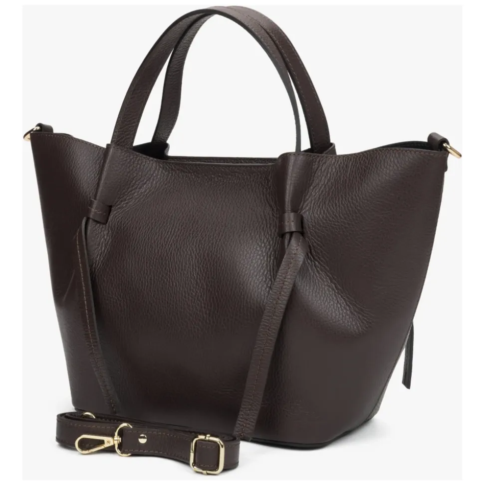 Dunkelbraune Damen Bootsförmige Handtasche aus Premium Italienischem Echtem Leder