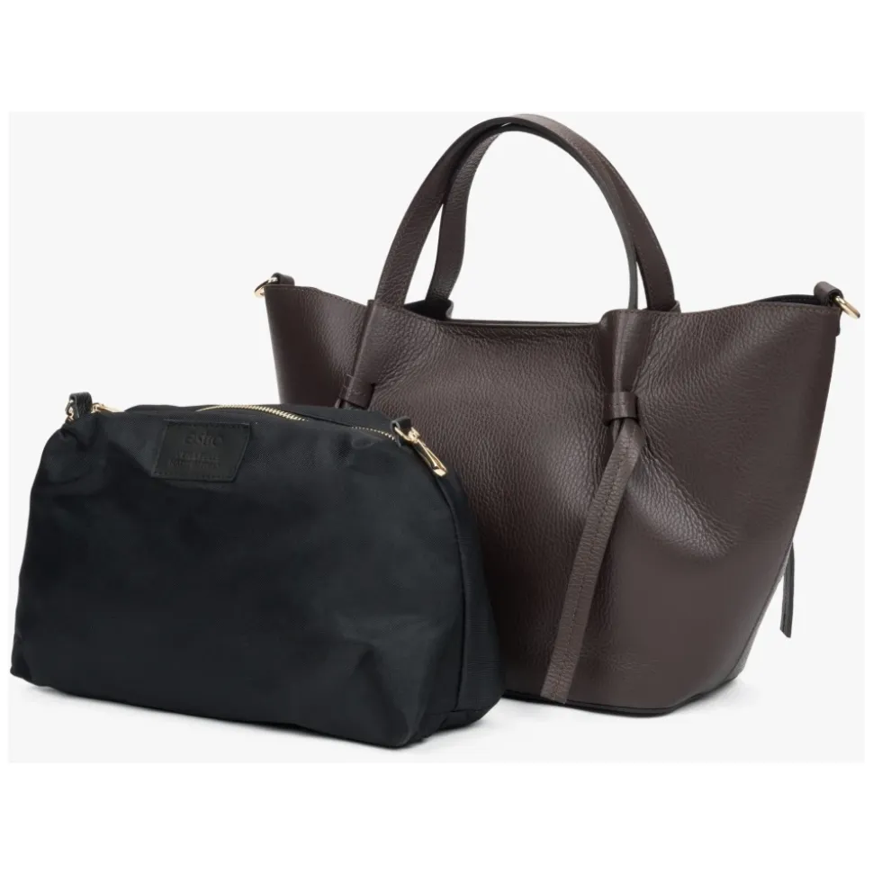 Dunkelbraune Damen Bootsförmige Handtasche aus Premium Italienischem Echtem Leder