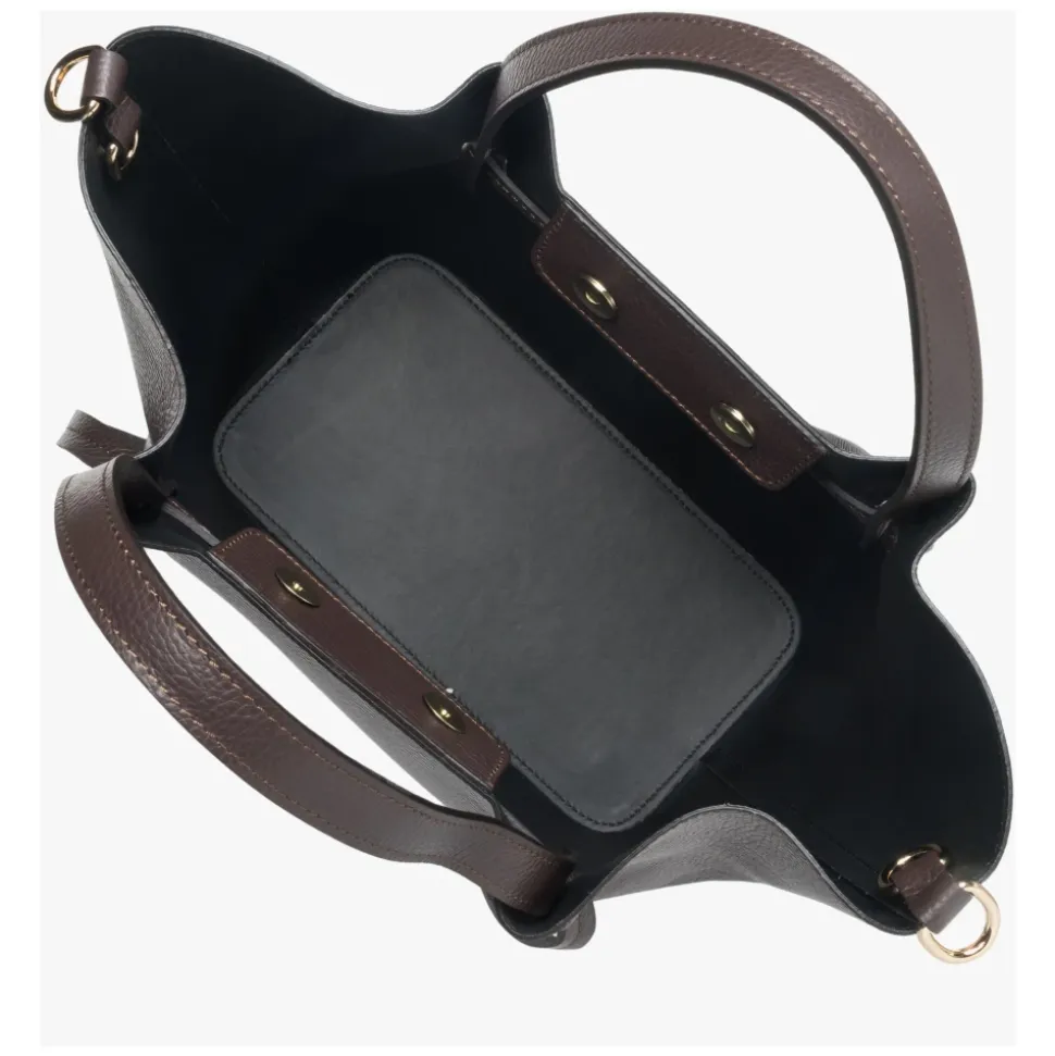 Dunkelbraune Damen Bootsförmige Handtasche aus Premium Italienischem Echtem Leder
