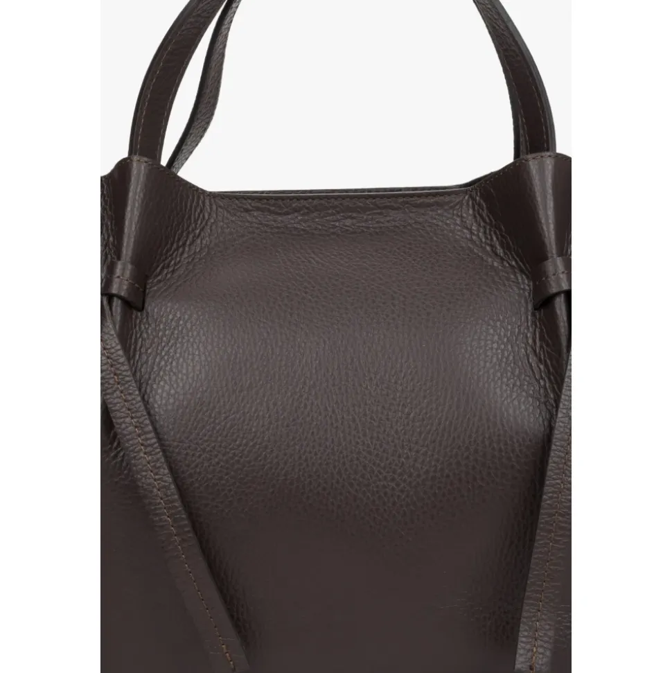 Dunkelbraune Damen Bootsförmige Handtasche aus Premium Italienischem Echtem Leder