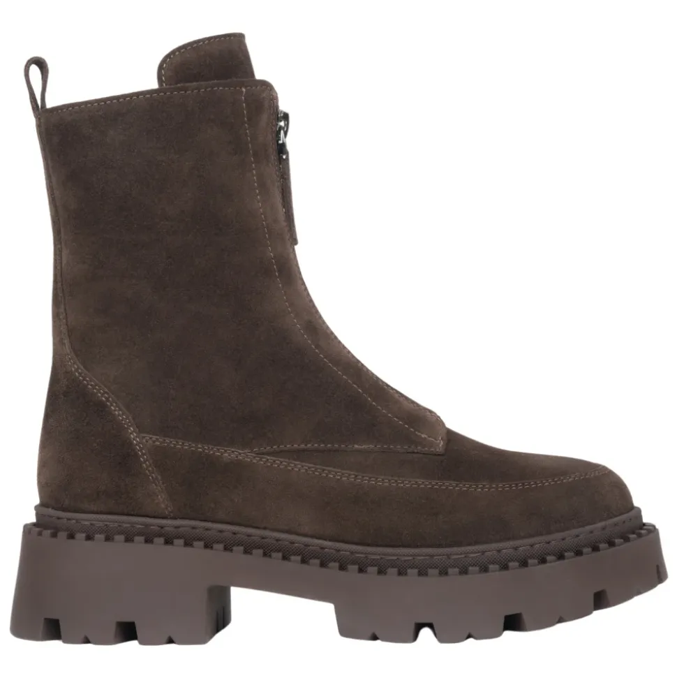 Dunkelbraune Damen Stiefeletten aus Italienischem Echtem Veloursleder mit Leichter Isolierung