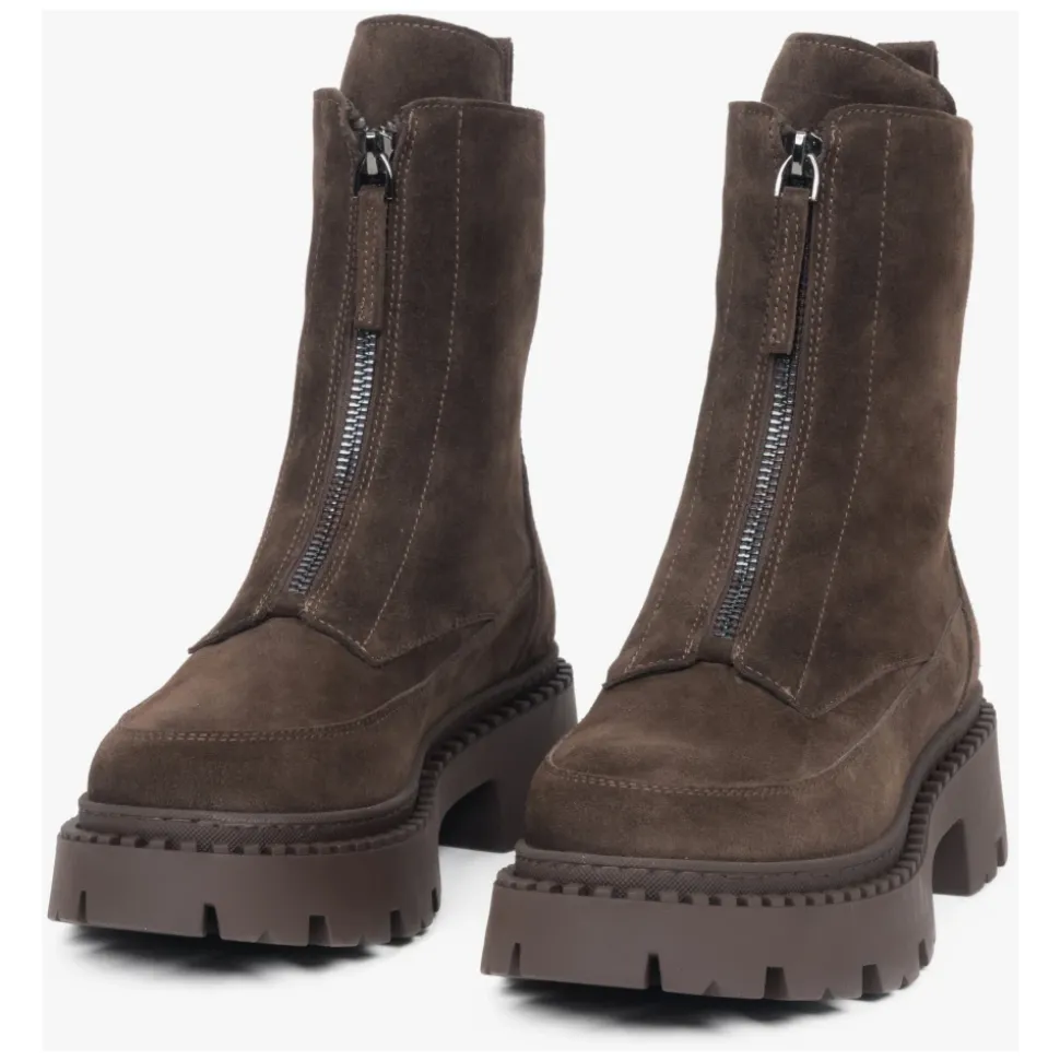Dunkelbraune Damen Stiefeletten aus Italienischem Echtem Veloursleder mit Leichter Isolierung