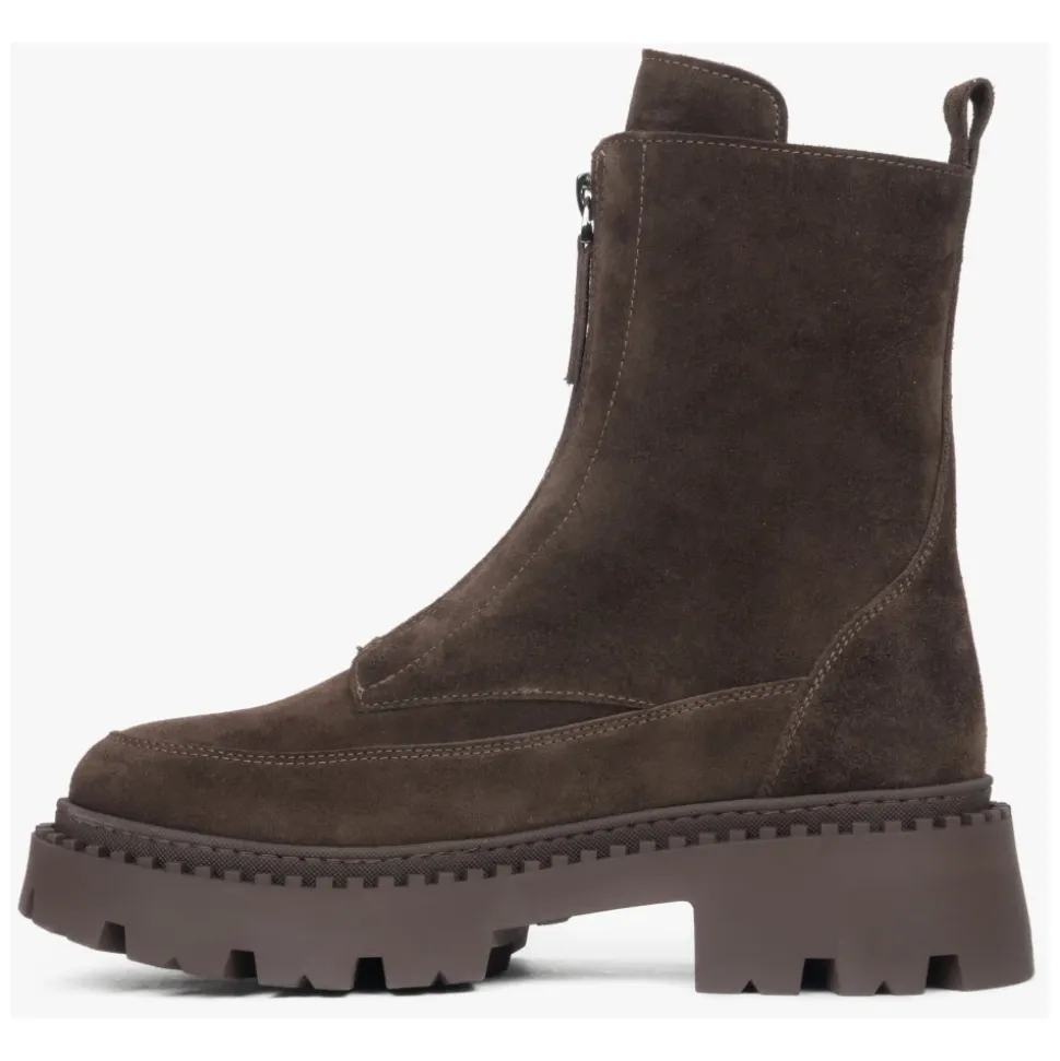 Dunkelbraune Damen Stiefeletten aus Italienischem Echtem Veloursleder mit Leichter Isolierung