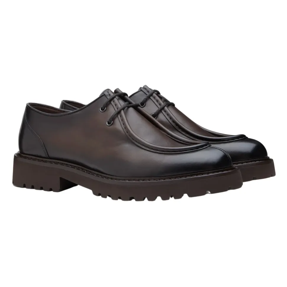Dunkelbraune Lederschnürschuhe mit modernem Design
