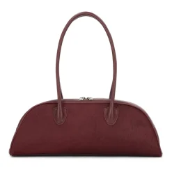 Dunkelbraune ovalförmige Ledertasche mit Borsten