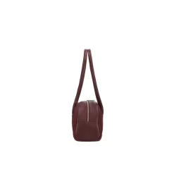 Dunkelbraune ovalförmige Ledertasche mit Borsten