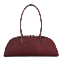 Dunkelbraune ovalförmige Ledertasche mit Borsten