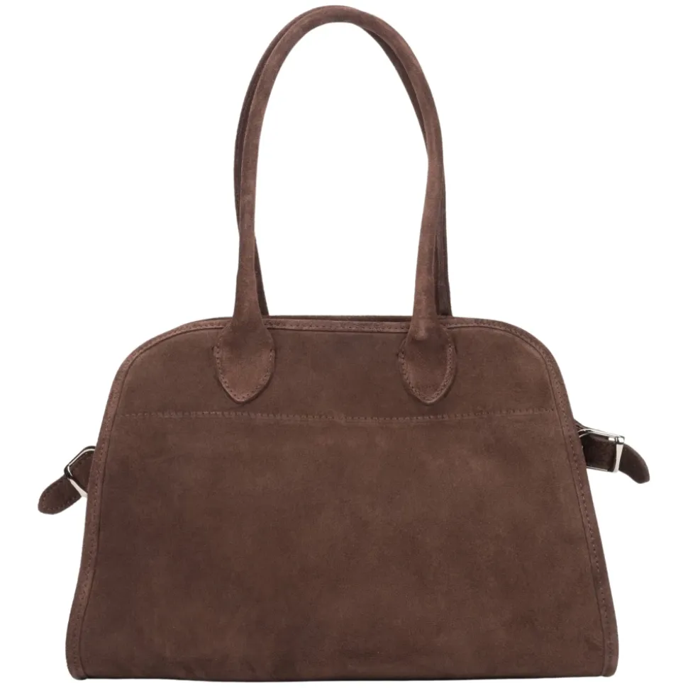 Dunkelbraune Satchel-Handtasche für Damen aus Premium-Italienischem Velours