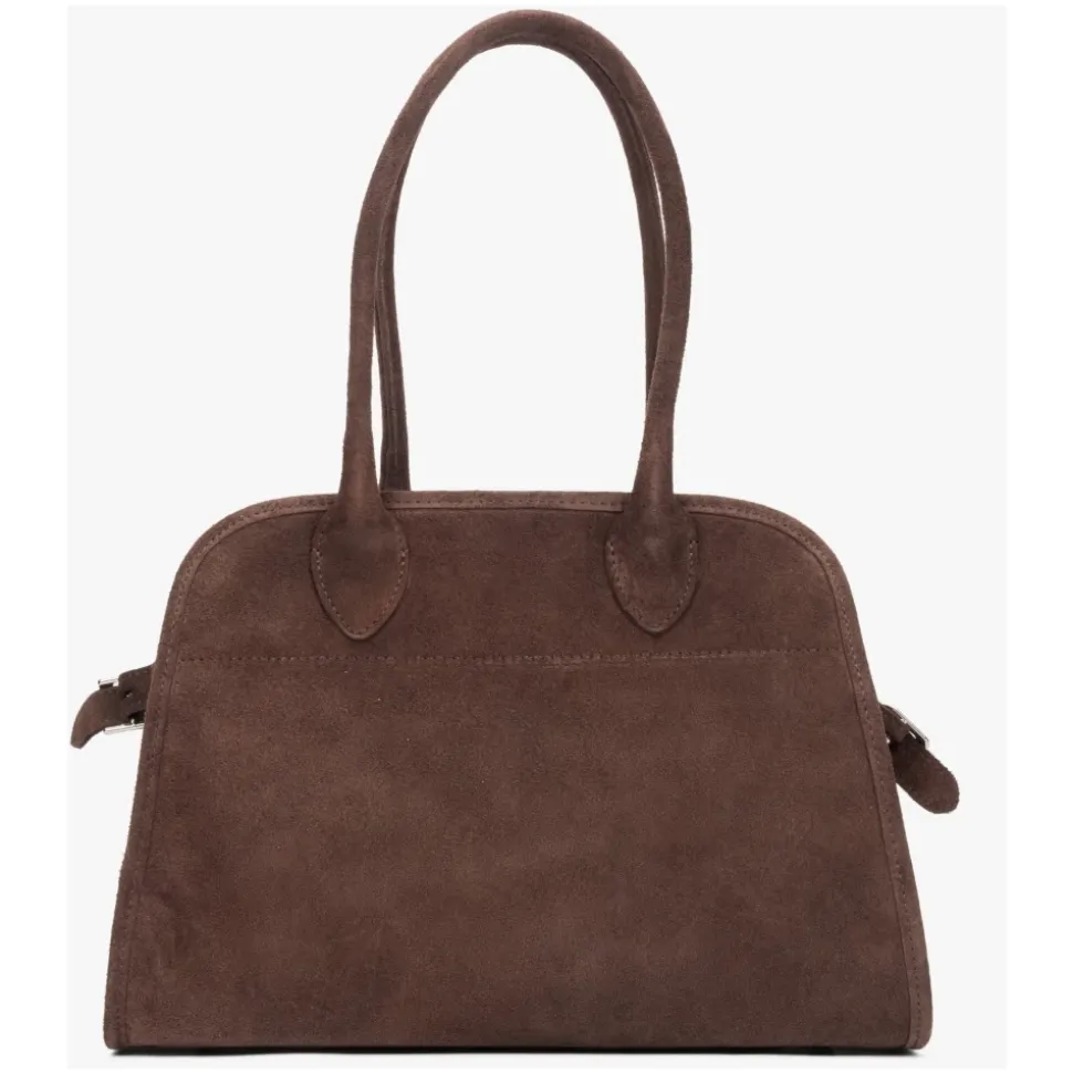 Dunkelbraune Satchel-Handtasche für Damen aus Premium-Italienischem Velours
