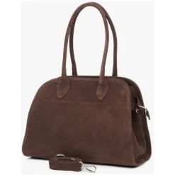 Dunkelbraune Satchel-Handtasche für Damen aus Premium-Italienischem Velours