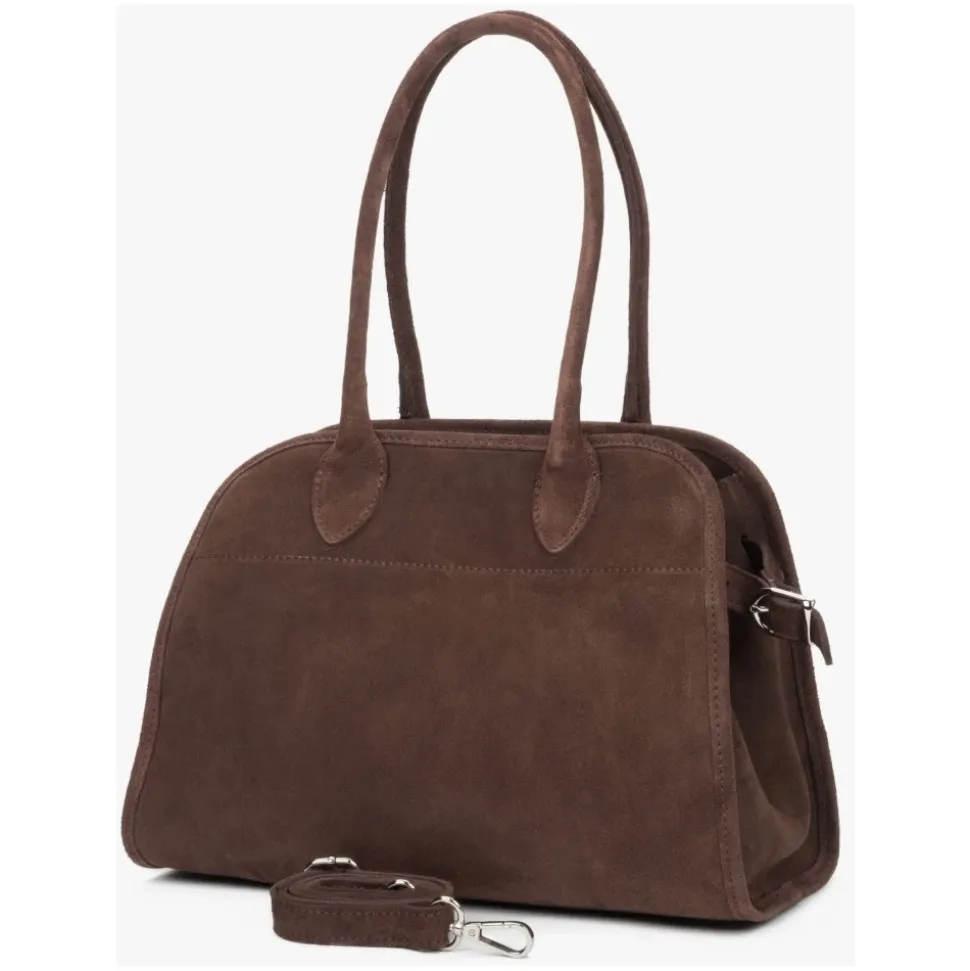 Dunkelbraune Satchel-Handtasche für Damen aus Premium-Italienischem Velours