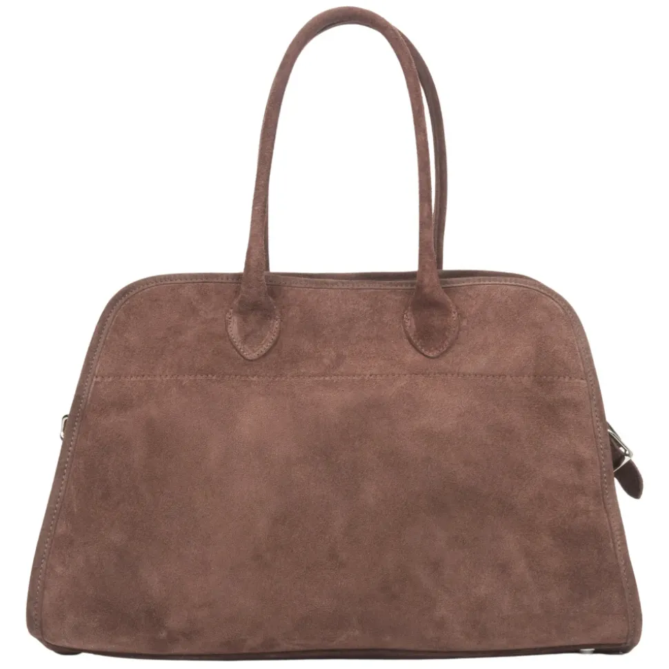Dunkelbraune Satchel-Handtasche für Damen aus Premium Italienischem Velours