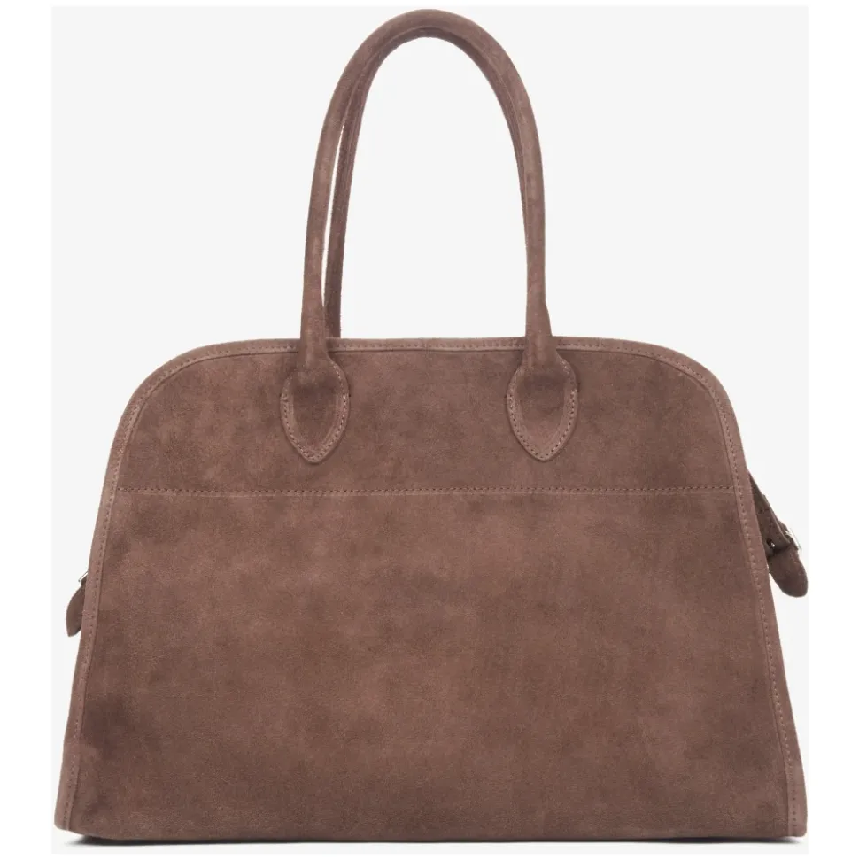 Dunkelbraune Satchel-Handtasche für Damen aus Premium Italienischem Velours