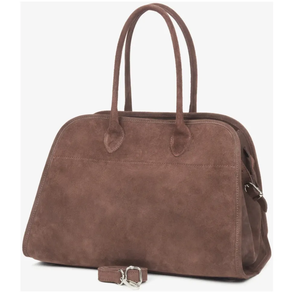 Dunkelbraune Satchel-Handtasche für Damen aus Premium Italienischem Velours