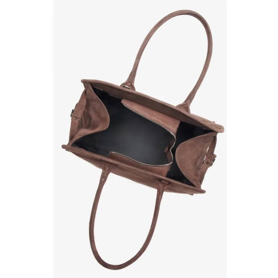 Dunkelbraune Satchel-Handtasche für Damen aus Premium Italienischem Velours