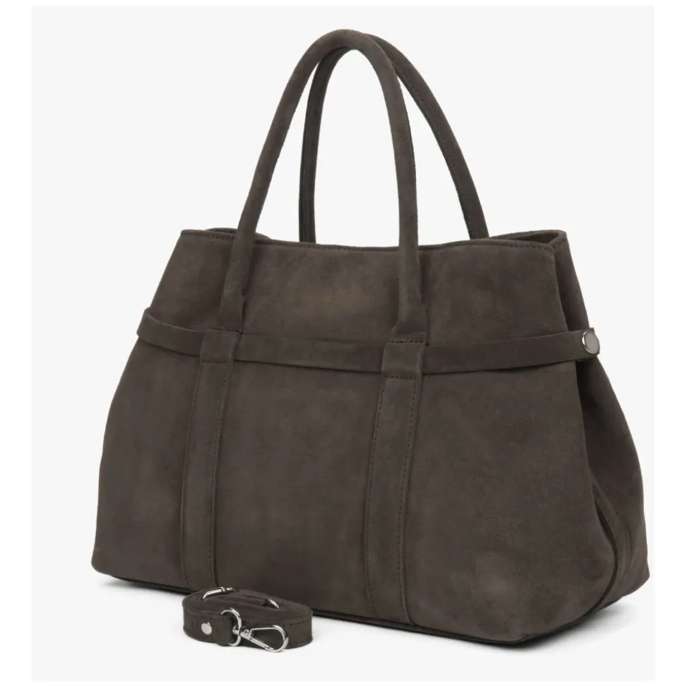 Dunkelbraune Tote-Schultertasche für Frauen aus echtem italienischem Premium-Velours