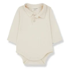 Ecru Baumwoll-Polo-Top Langarm