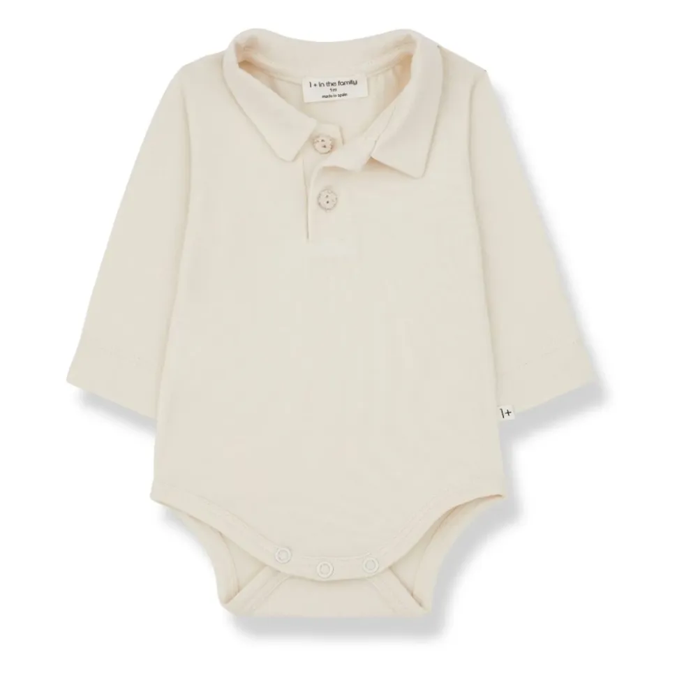 Ecru Baumwoll-Polo-Top Langarm