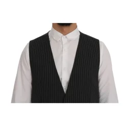 Elegante Graue Gestreifte Weste