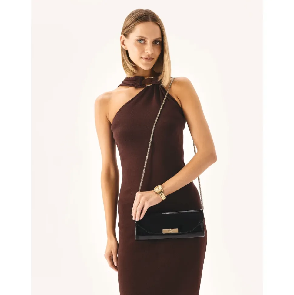 Elegante schwarze Lackleder-Clutch