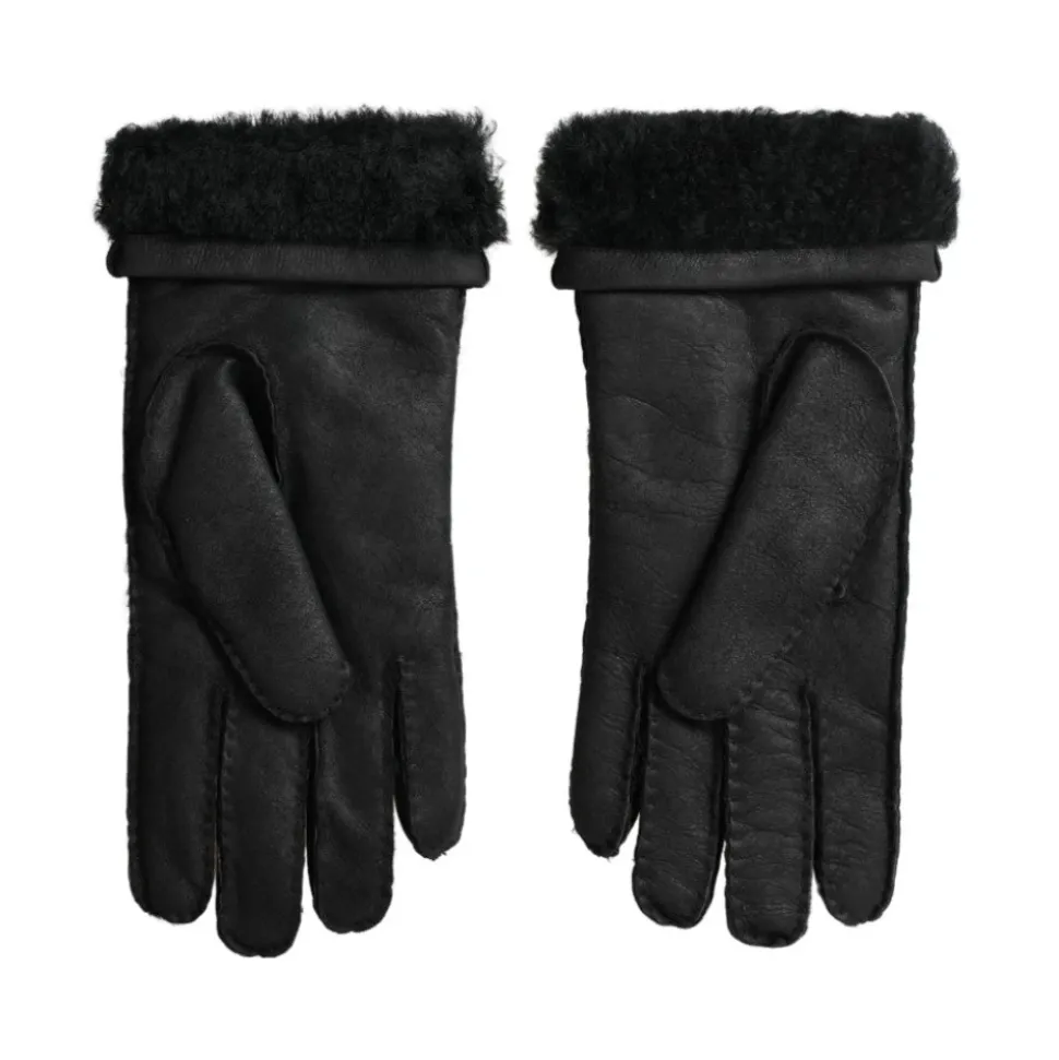 Elegante Schwarze Leder Winterhandschuhe