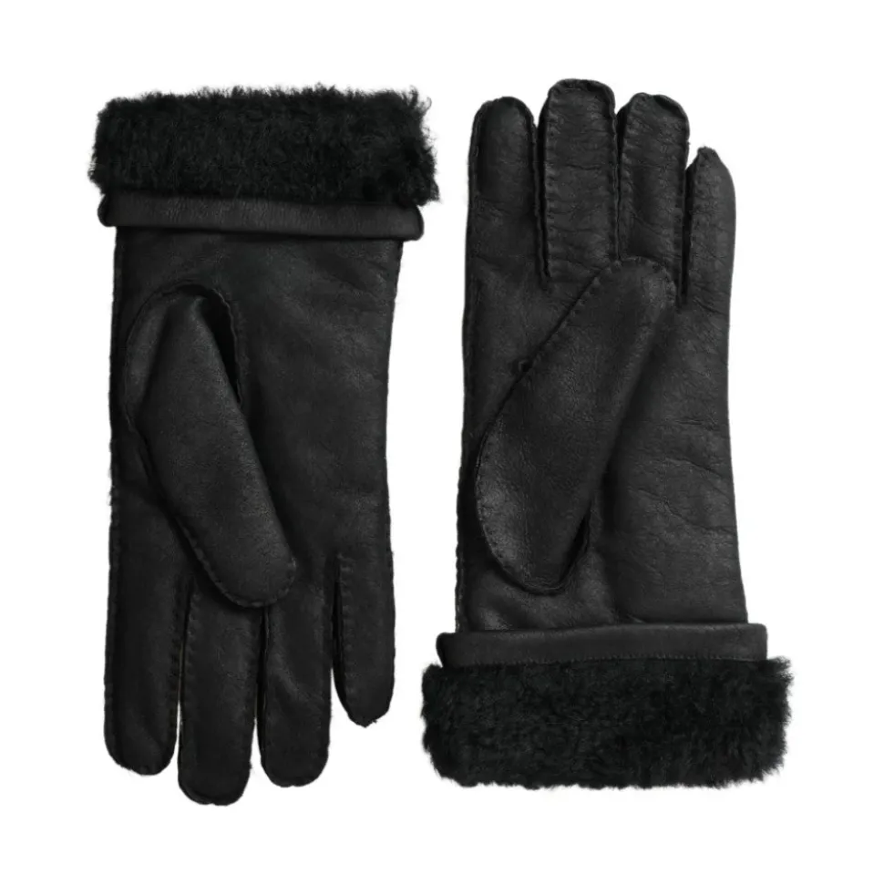 Elegante Schwarze Leder Winterhandschuhe