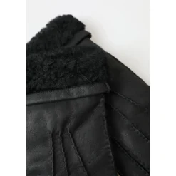 Elegante Schwarze Leder Winterhandschuhe