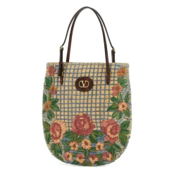 Embroidered Raffia VLogo Signature Schultertasche