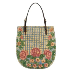 Embroidered Raffia VLogo Signature Schultertasche