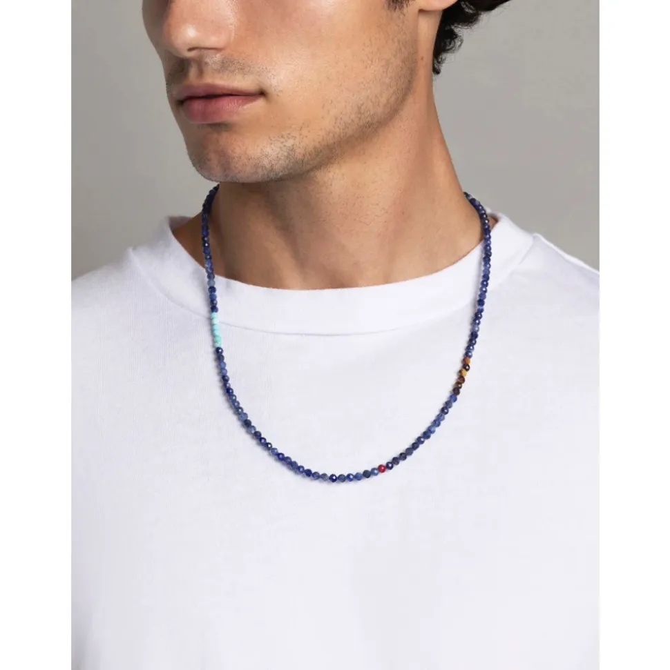Faceted Dumortierite Necklace with Tiger Eye and Turquoise