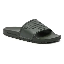 Flache PVC Pantoletten mit Logo-Print