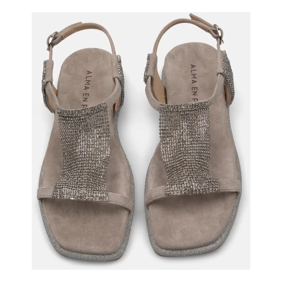 Flache Sandale mit Strass-Netz