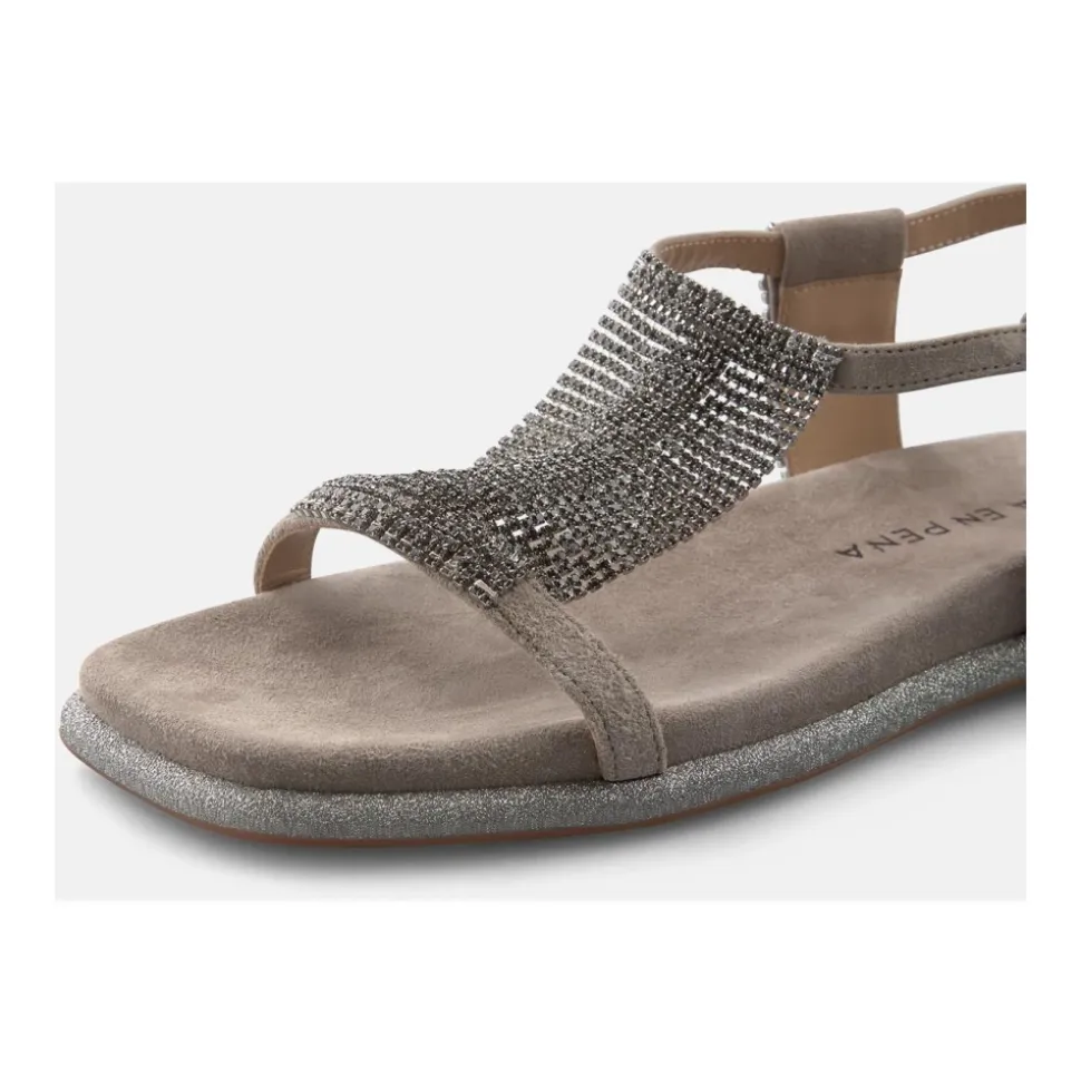 Flache Sandale mit Strass-Netz