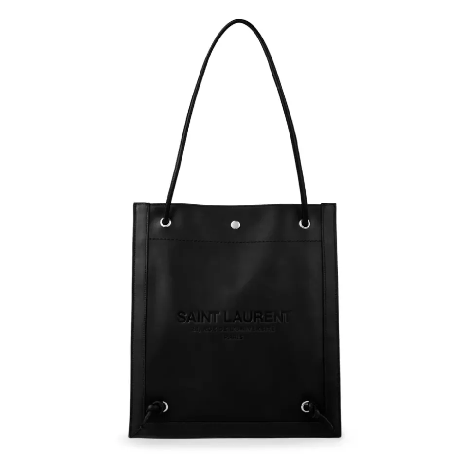 Flache Umhängetasche Schwarz Leder