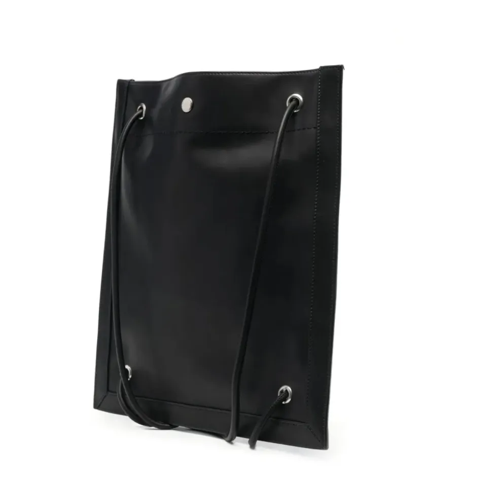 Flache Umhängetasche Schwarz Leder