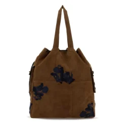 Floral Embroidery Suede Tote Bag