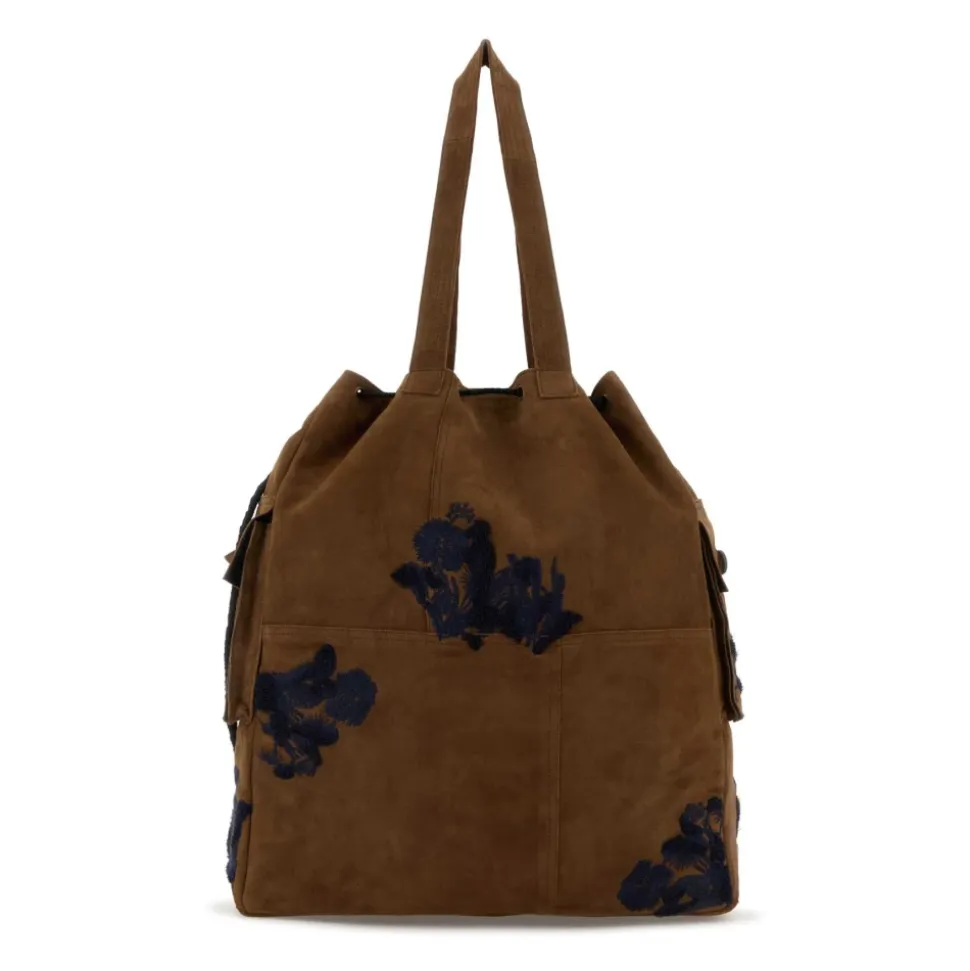 Floral Embroidery Suede Tote Bag
