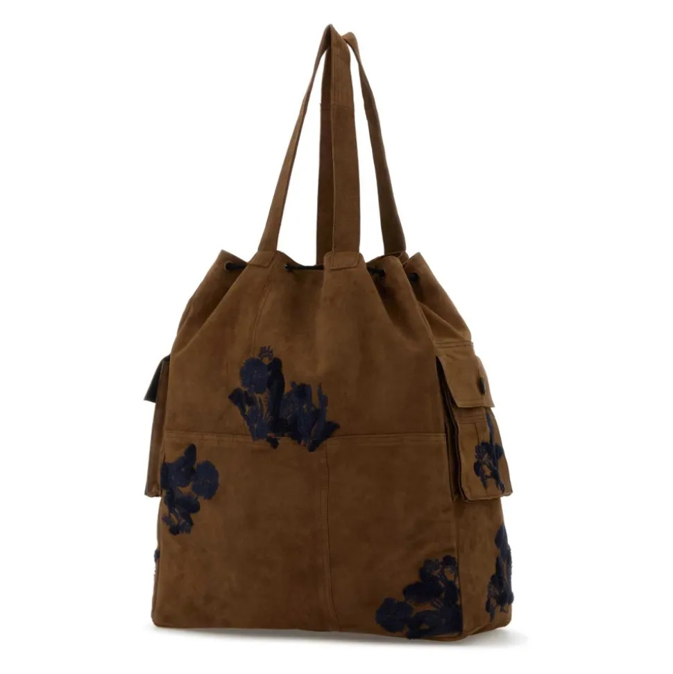 Floral Embroidery Suede Tote Bag