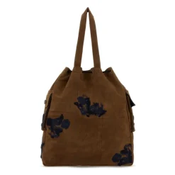 Floral Embroidery Suede Tote Bag