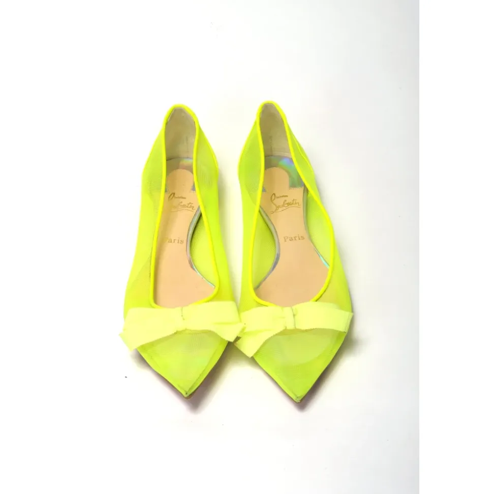 Fluro Gelbe Ballerina-Schuhe mit spitzer Zehenpartie