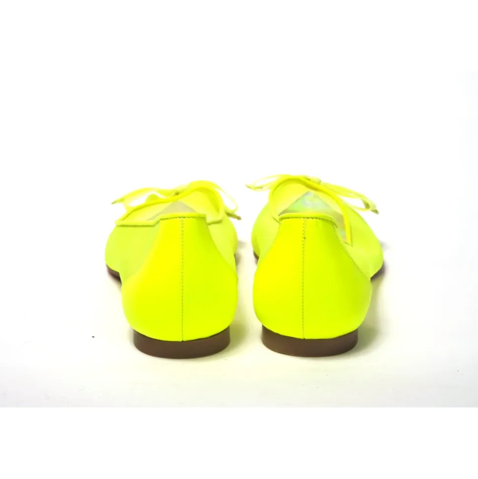 Fluro Gelbe Ballerina-Schuhe mit spitzer Zehenpartie