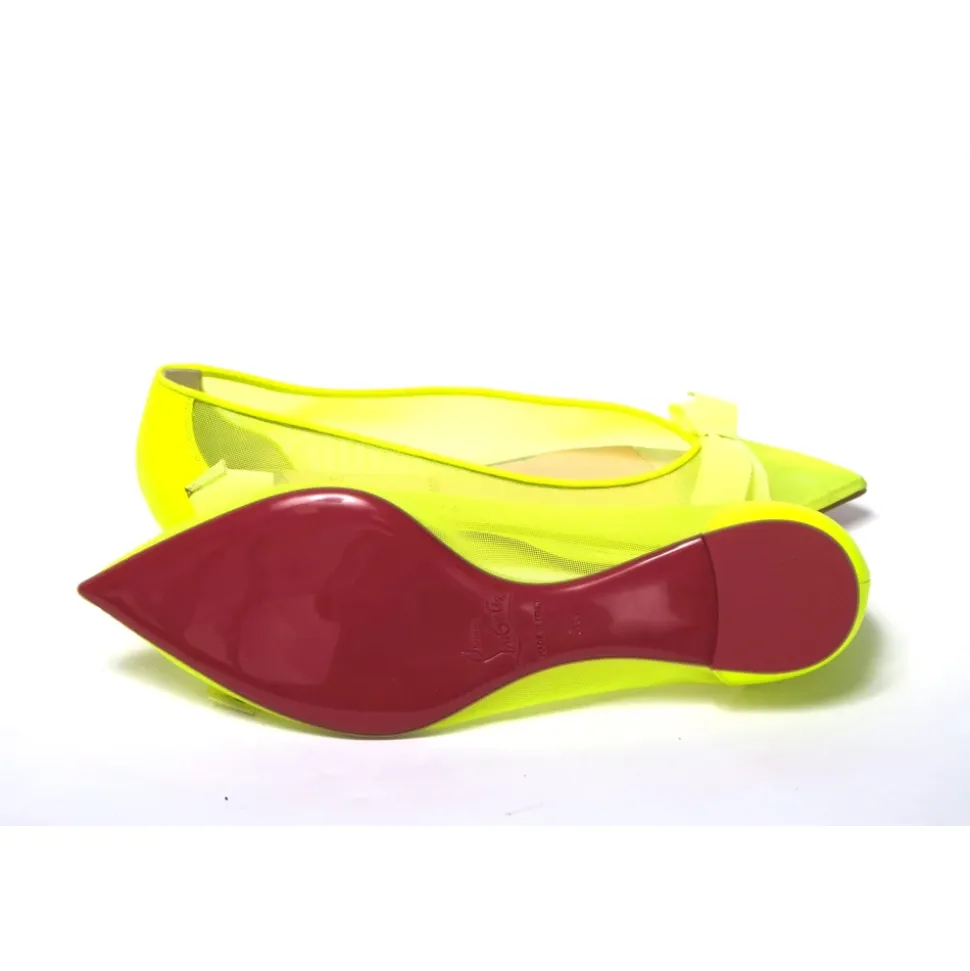 Fluro Gelbe Ballerina-Schuhe mit spitzer Zehenpartie