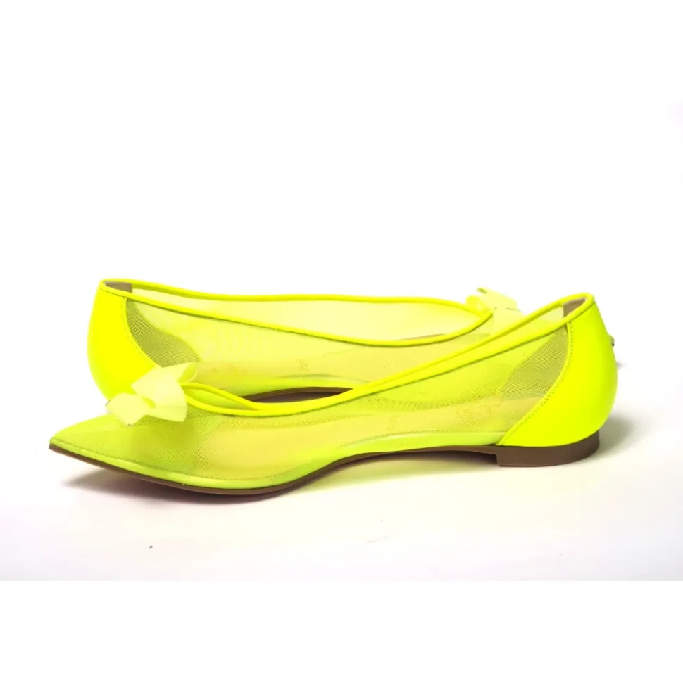 Fluro Gelbe Ballerina-Schuhe mit spitzer Zehenpartie