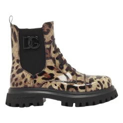 Gedruckte, glänzende Stiefeletten aus Kalbsleder