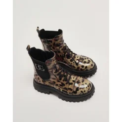 Gedruckte, glänzende Stiefeletten aus Kalbsleder