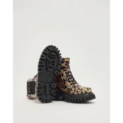 Gedruckte, glänzende Stiefeletten aus Kalbsleder