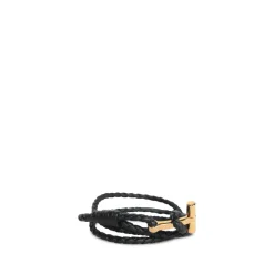 Geflochtenes Lederarmband mit goldfarbenem Logo