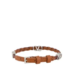 Geflochtenes VLogo Lederarmband Dunkles Brandy