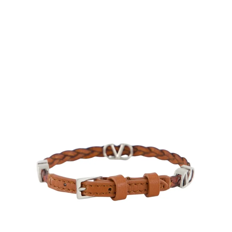 Geflochtenes VLogo Lederarmband Dunkles Brandy