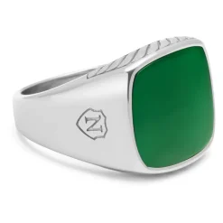 Gentleman's Silver Signet Ring with Green Agate